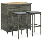 3-tlg. Bar Set Poly Rattan Grau