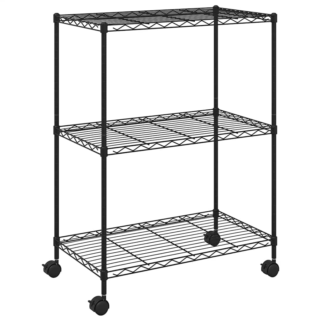 Lagerregal mit 3 Böden und Rollen 60x35x81 cm Schwarz 150 kg