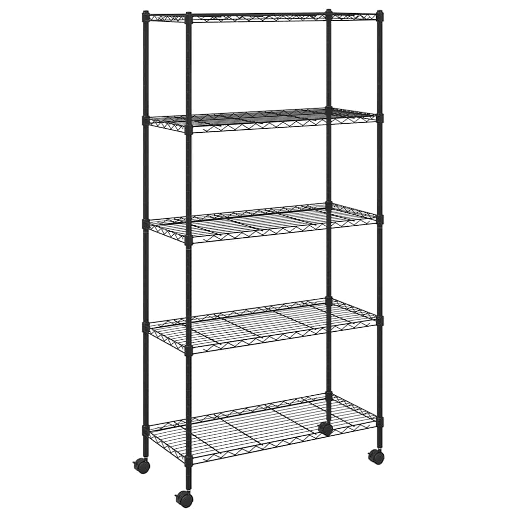 Lagerregal mit 5 Böden und Rollen 75x35x155 cm Schwarz 250 kg