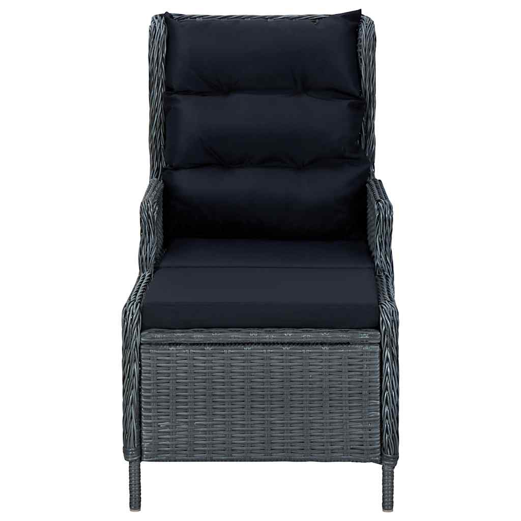 Gartensessel Verstellbar mit Fußhocker Poly-Rattan Dunkelgrau