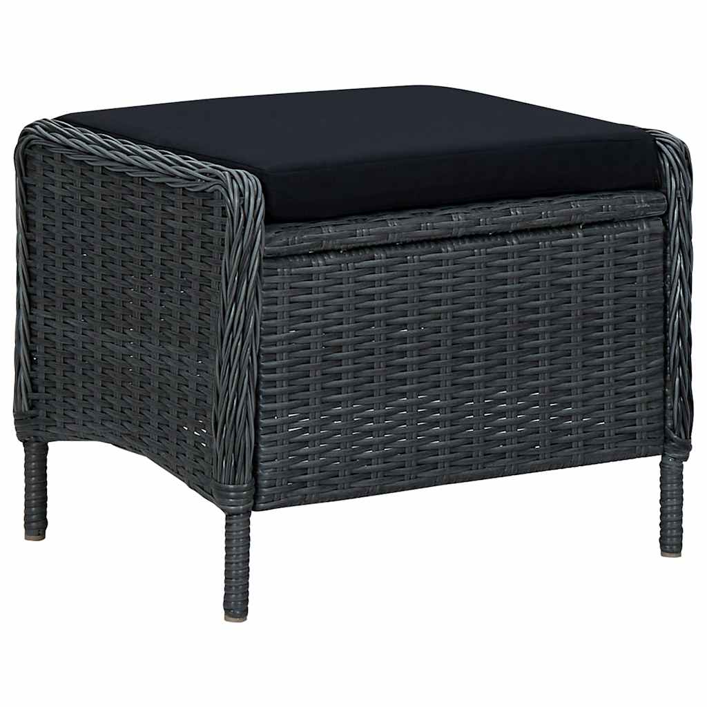 Gartensessel Verstellbar mit Fußhocker Poly-Rattan Dunkelgrau