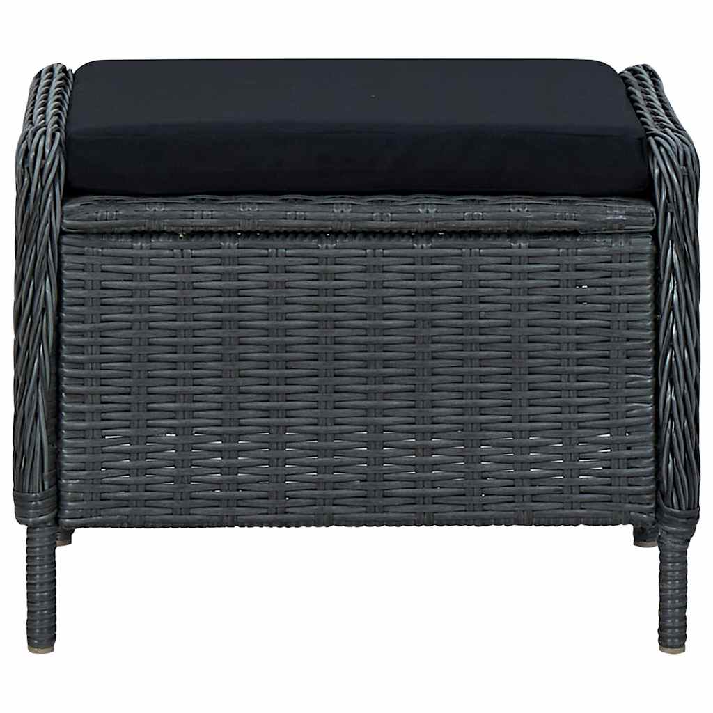 Gartensessel Verstellbar mit Fußhocker Poly-Rattan Dunkelgrau
