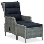Verstellbarer Gartensessel mit Fußhocker Poly Rattan Hellgrau