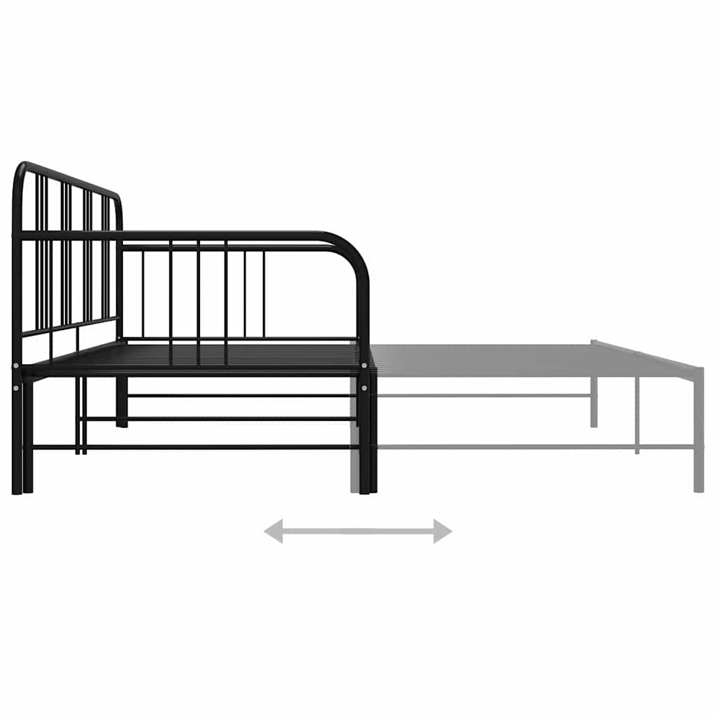 Tagesbett Ausziehbar Schwarz Metall 90x200 cm