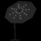 Ampelschirm mit LED-Beleuchtung Stahl-Mast Schwarz 350 cm