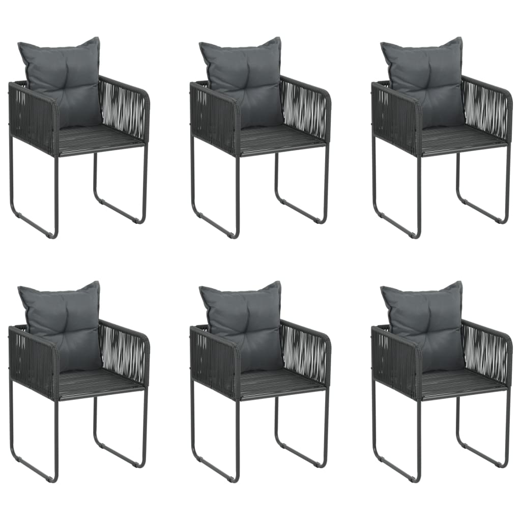 Gartenstühle 6 Stk. mit Kissen Poly Rattan Schwarz