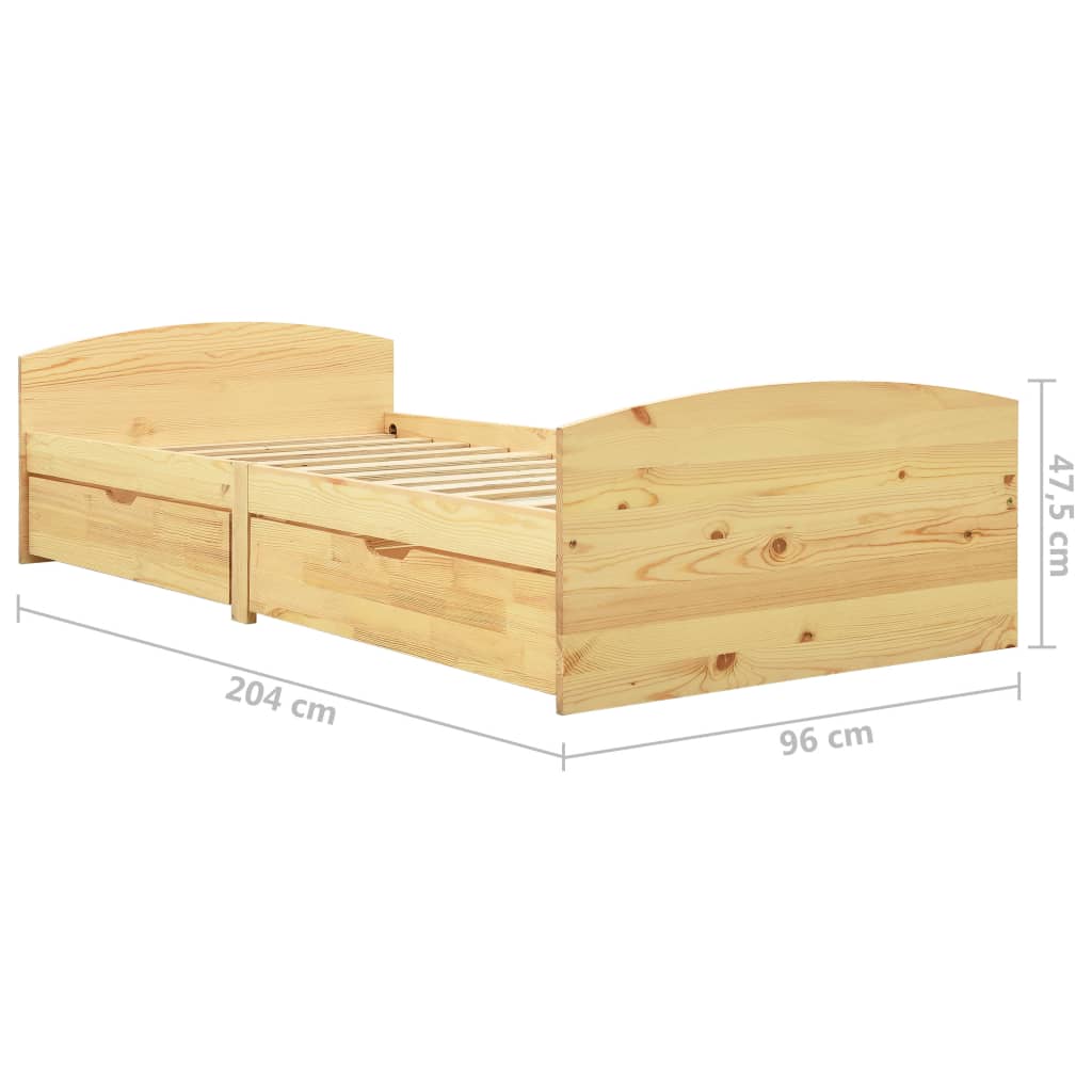 Massivholzbett mit 2 Schubladen Kiefernholz 90x200 cm