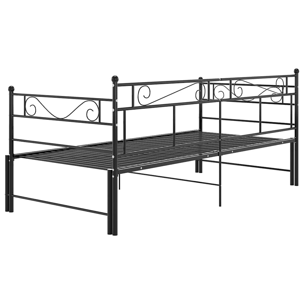 Tagesbett Ausziehbar Schwarz Metall 90x200 cm
