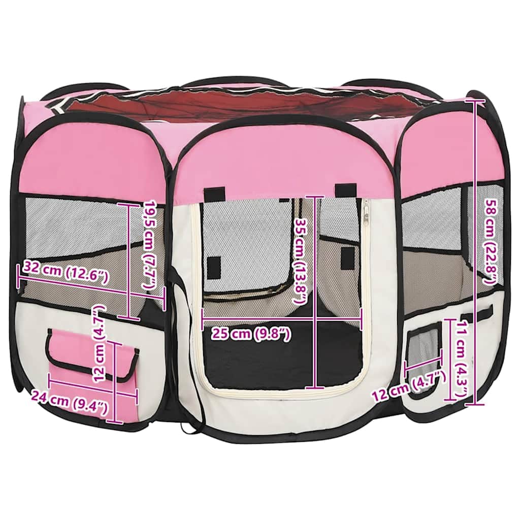 Faltbarer Welpenlaufstall mit Tragetasche Rosa 90x90x58 cm