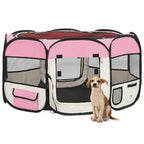 Faltbarer Welpenlaufstall mit Tragetasche Rosa 125x125x61 cm