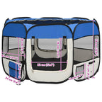 Faltbarer Welpenlaufstall mit Tragetasche Blau 110x110x58 cm