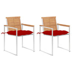 Gartenstühle mit Kissen 2 Stk. Massivholz Teak und Stahl