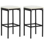 3-tlg. Gartenbar-Set mit Kissen Poly Rattan Schwarz