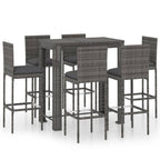 7-tlg. Gartenbar-Set mit Kissen Poly Rattan Grau