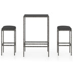 3-tlg. Gartenbar-Set mit Kissen Poly Rattan Grau