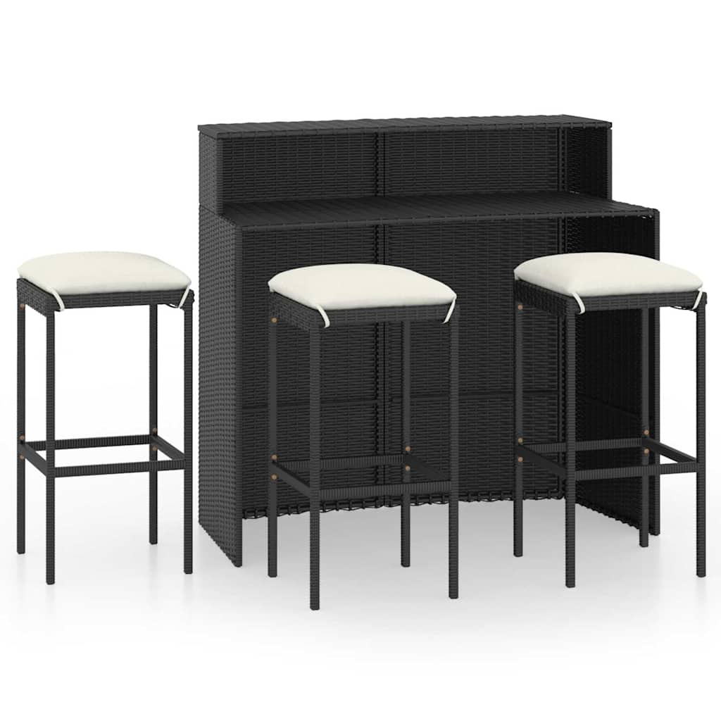 4-tlg. Gartenbar-Set mit Kissen Schwarz