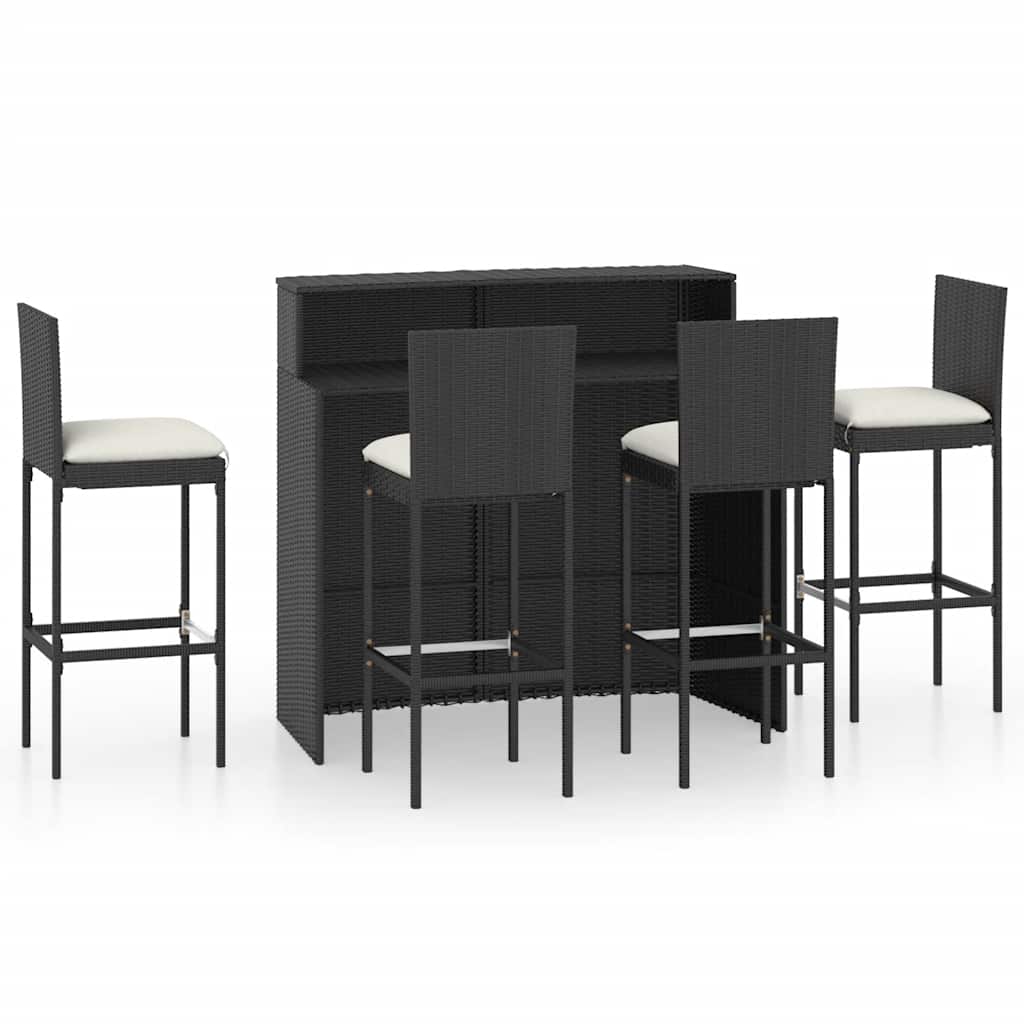 5-tlg. Gartenbar-Set mit Kissen Schwarz