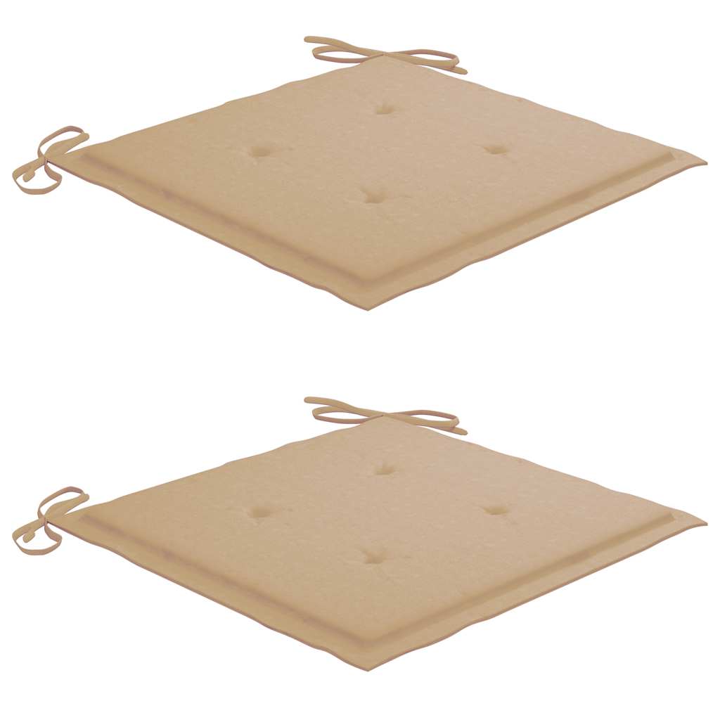 Gartenstühle 2 Stk. mit Beige Kissen Teak Massivholz