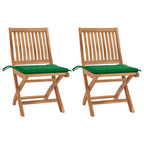 Gartenstühle 2 Stk. mit Grünen Kissen Teak Massivholz