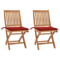 Gartenstühle 2 Stk. mit Roten Kissen Teak Massivholz