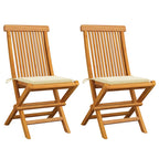 Gartenstühle mit Cremeweißen Kissen 2 Stk. Massivholz Teak
