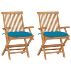 Gartenstühle mit Hellblauen Kissen 2 Stk. Massivholz Teak