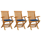 Gartenstühle mit Königsblauen Kissen 3 Stk. Massivholz Teak