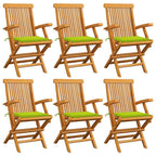 Gartenstühle mit Hellgrünen Kissen 6 Stk. Massivholz Teak
