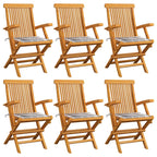 Gartenstühle Graue Karomuster-Kissen 6 Stk. Massivholz Teak