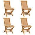 Gartenstühle mit Beige Kissen 4 Stk. Massivholz Teak