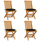 Gartenstühle mit Schwarzen Kissen 4 Stk. Massivholz Teak