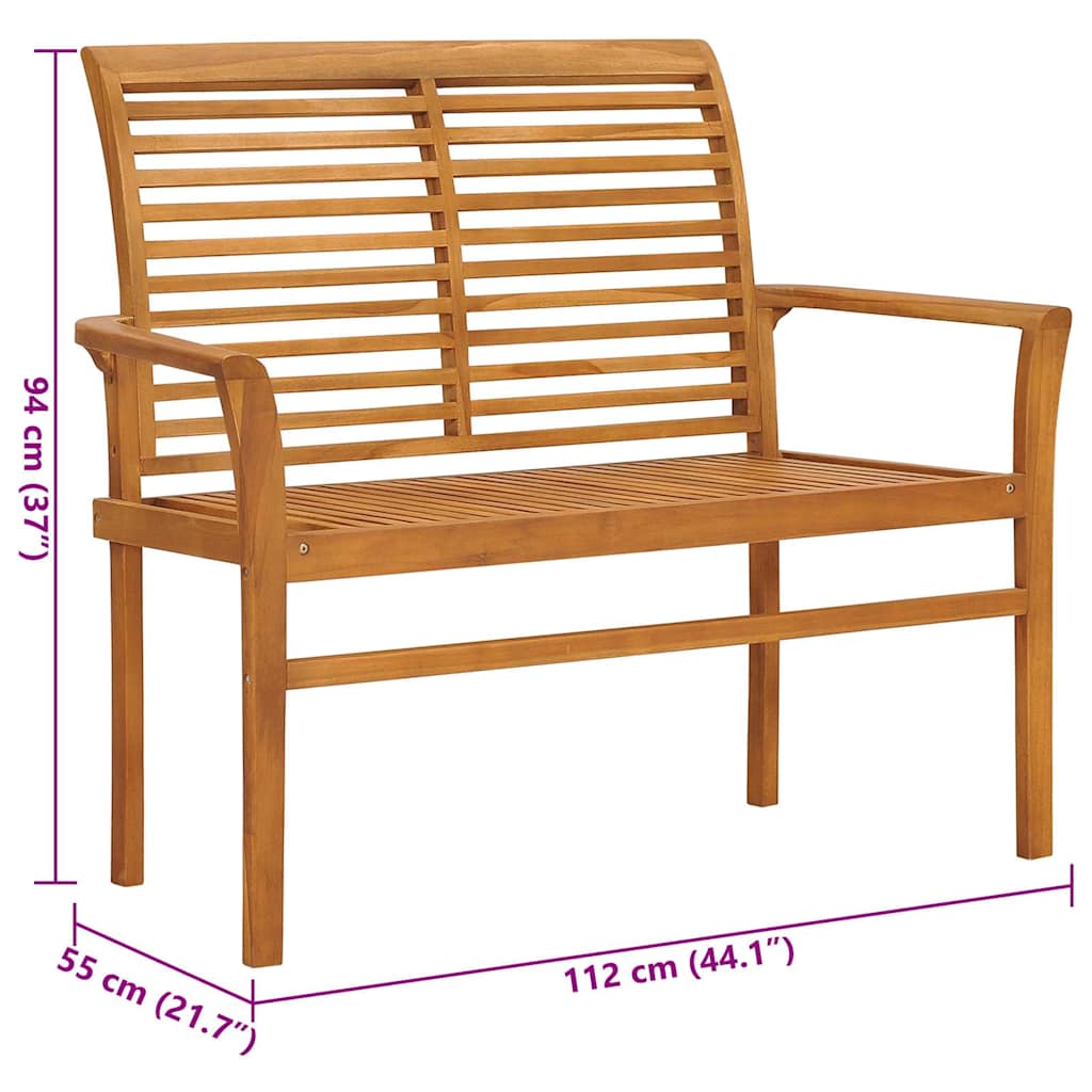 Gartenbank mit Grauer Auflage 112 cm Massivholz Teak