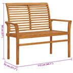 Gartenbank mit Beige Auflage 112 cm Massivholz Teak