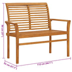 Gartenbank mit Weinroter Auflage 112 cm Massivholz Teak