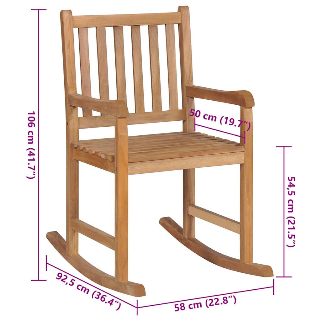 Schaukelstuhl mit Beige Kissen Massivholz Teak