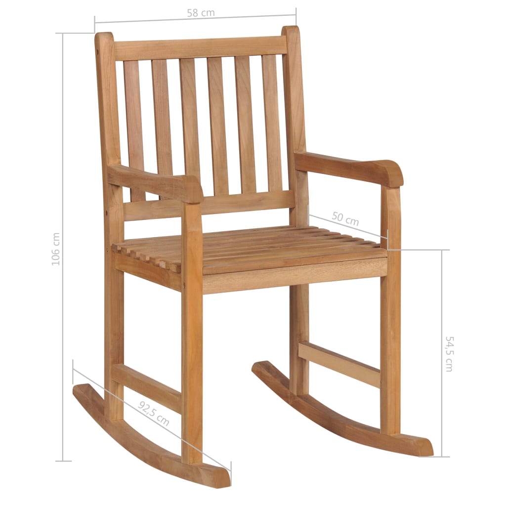 Schaukelstuhl mit Grauem Karomuster-Kissen Massivholz Teak
