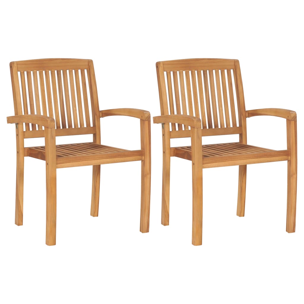 Gartenstühle 2 Stk. Graue Karomuster Kissen Massivholz Teak
