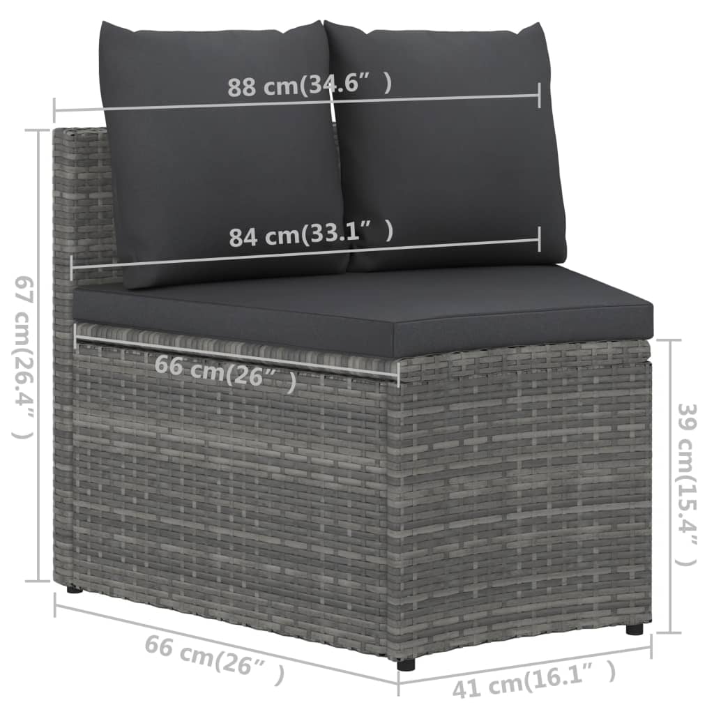 9-tlg. Garten-Sofagarnitur mit Auflagen Poly Rattan Grau