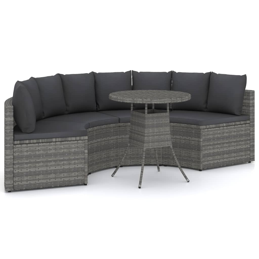 5-tlg. Garten-Sofagarnitur mit Auflagen Poly Rattan Grau