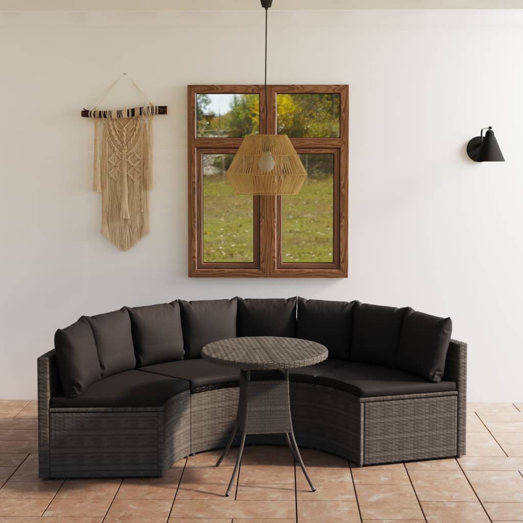 5-tlg. Garten-Sofagarnitur mit Auflagen Poly Rattan Grau