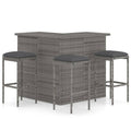 4-tlg. Gartenbar-Set mit Kissen Poly Rattan Grau