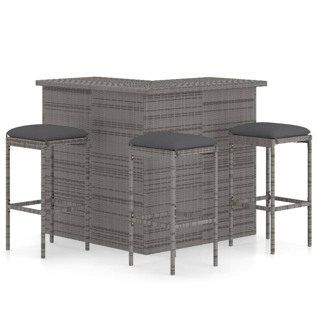 4-tlg. Gartenbar-Set mit Kissen Poly Rattan Grau