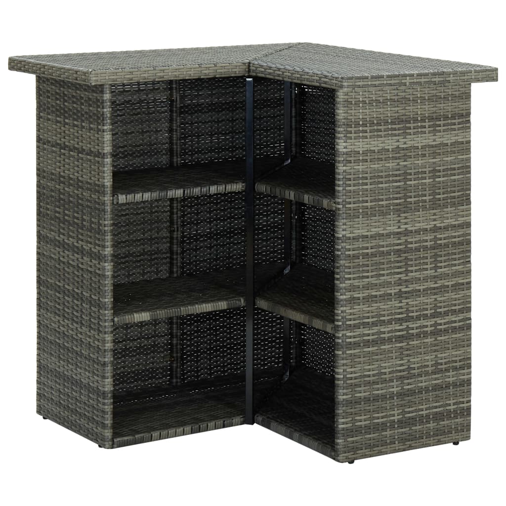 4-tlg. Gartenbar-Set mit Kissen Poly Rattan Grau