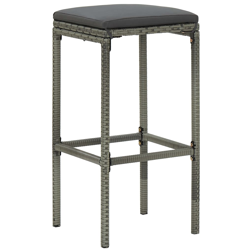 4-tlg. Gartenbar-Set mit Kissen Poly Rattan Grau