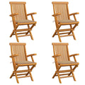 Gartenstühle mit Beige Kissen 4 Stk. Massivholz Teak