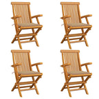 Gartenstühle mit Beige Kissen 4 Stk. Massivholz Teak