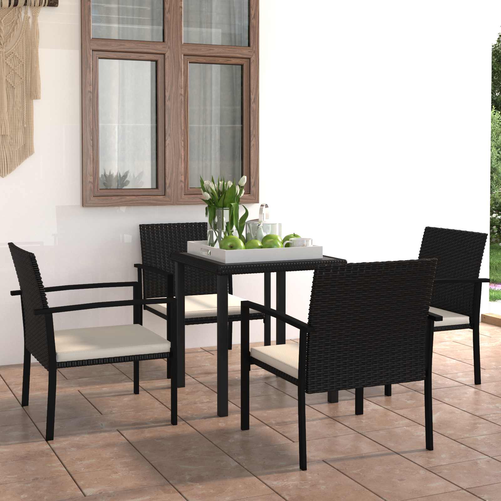 5-tlg. Garten-Essgruppe Poly Rattan Schwarz