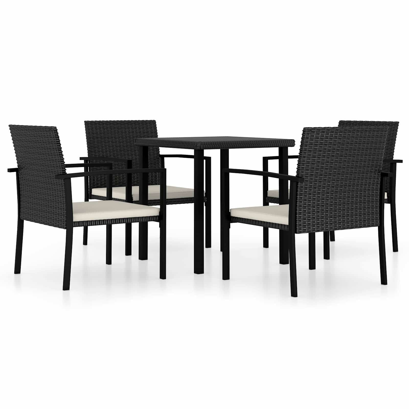 5-tlg. Garten-Essgruppe Poly Rattan Schwarz