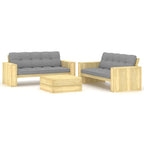 3-tlg. Garten-Lounge-Set mit Kissen Kiefernholz Imprägniert