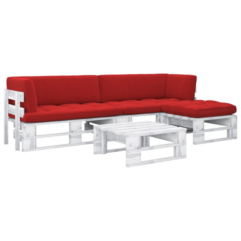 4-tlg. Paletten-Lounge-Set Weiß Imprägniertes Kiefernholz